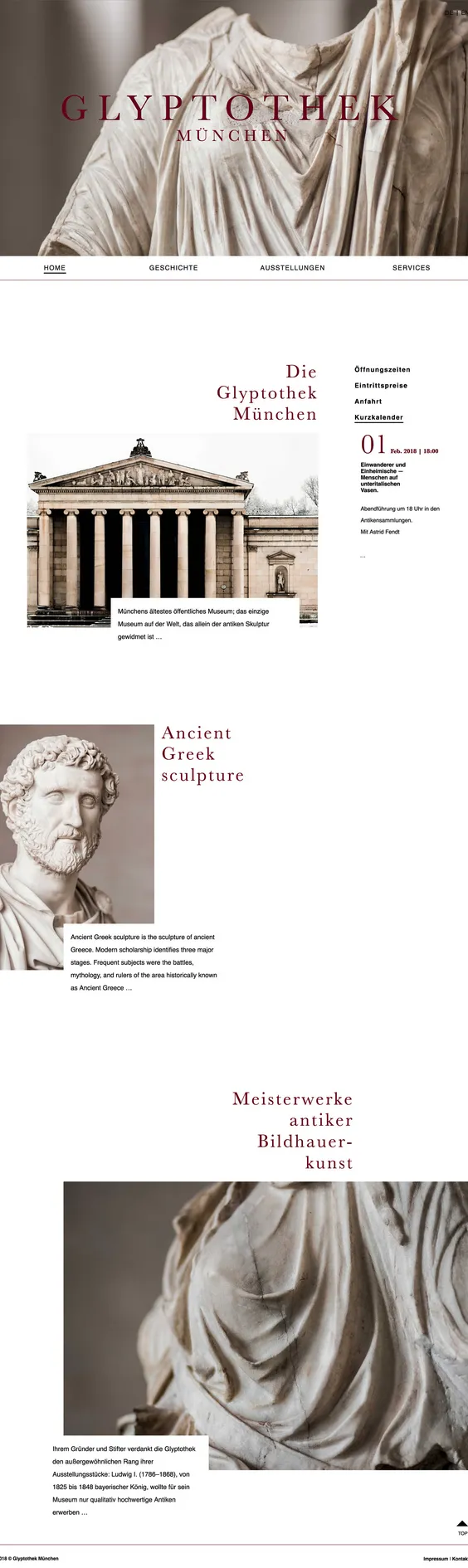 Glyptothek Munich website redesign and responsive screens