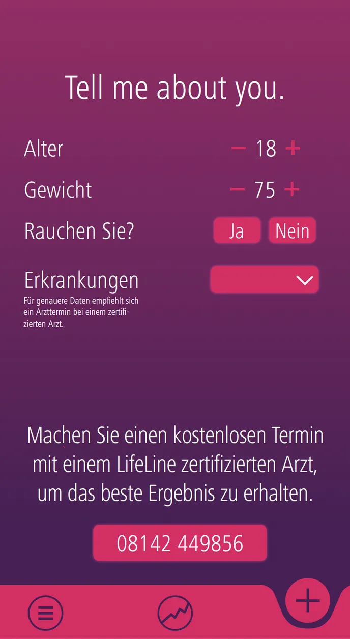 LifeLine interface screens and data visualisation