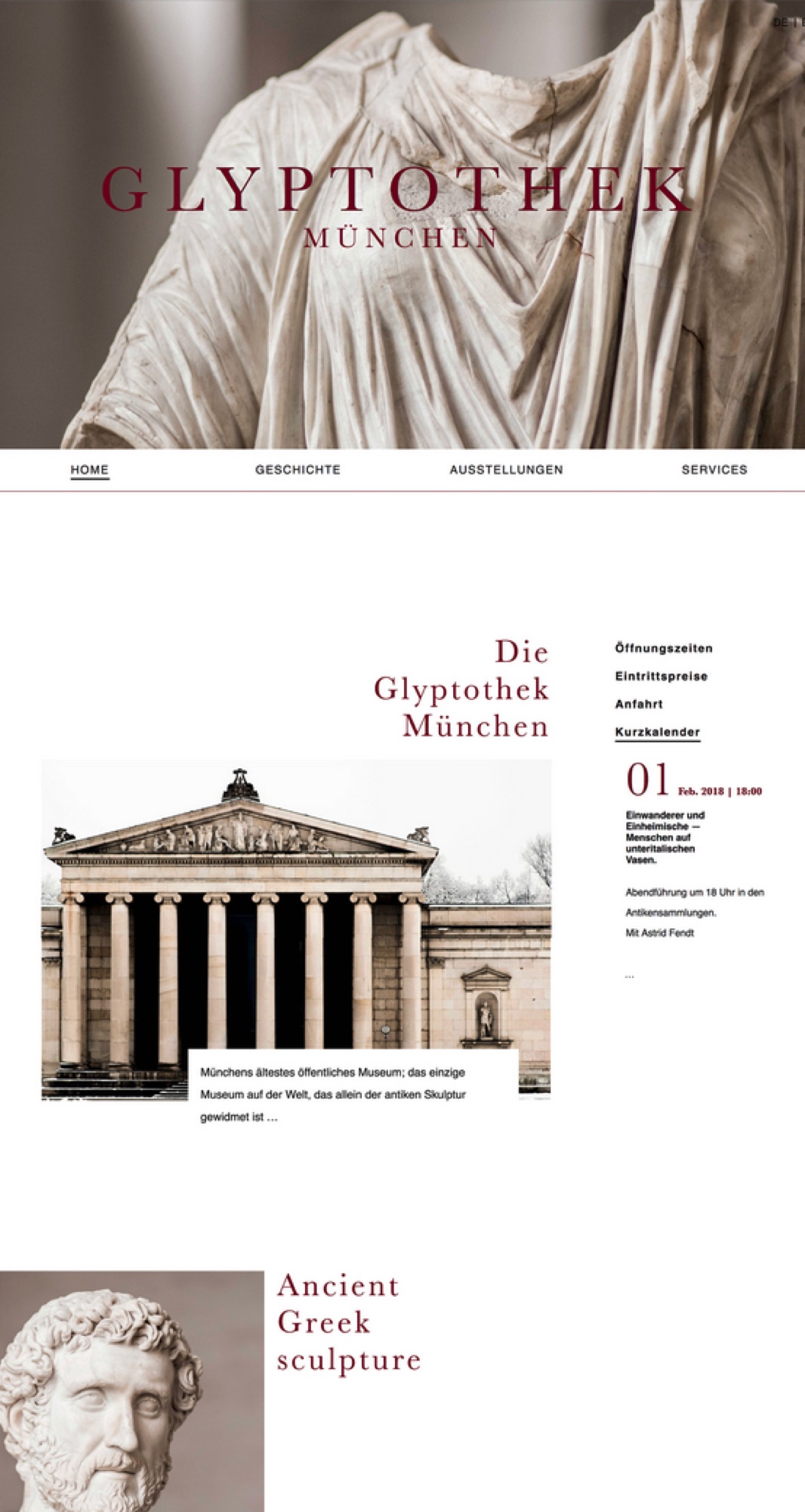 Glyptothek website redesign